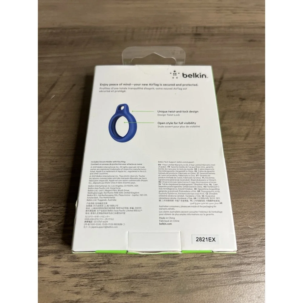 Belkin Secure Holder with Key Ring for Apple Airtag F8W973btBLU - Blue Brand New